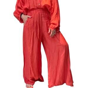 NEW PEARL AND CAVIAR callisto linen pants in red